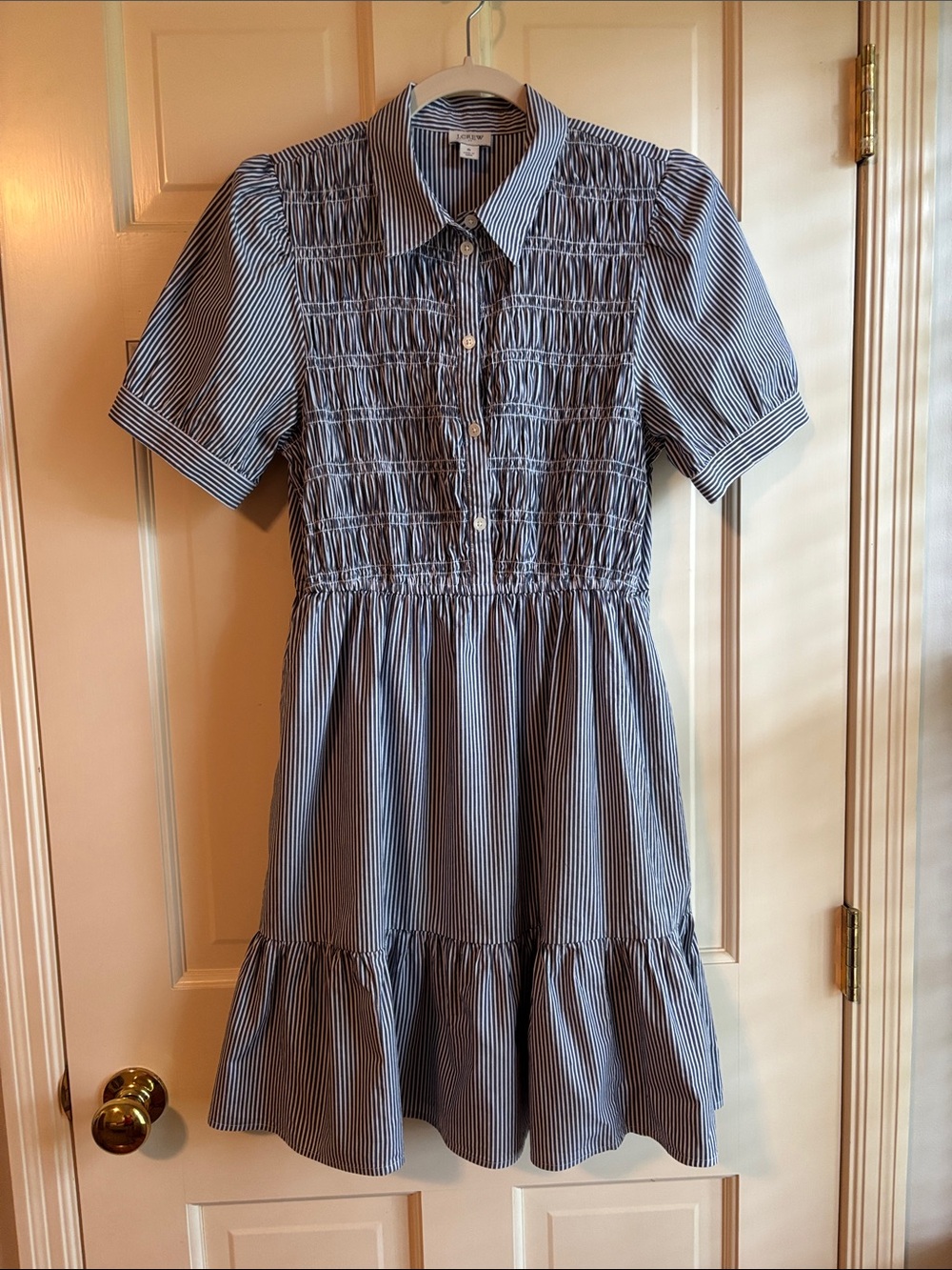 Black and white Stripe Button-Front Smocked Dress from JCrew Size Small